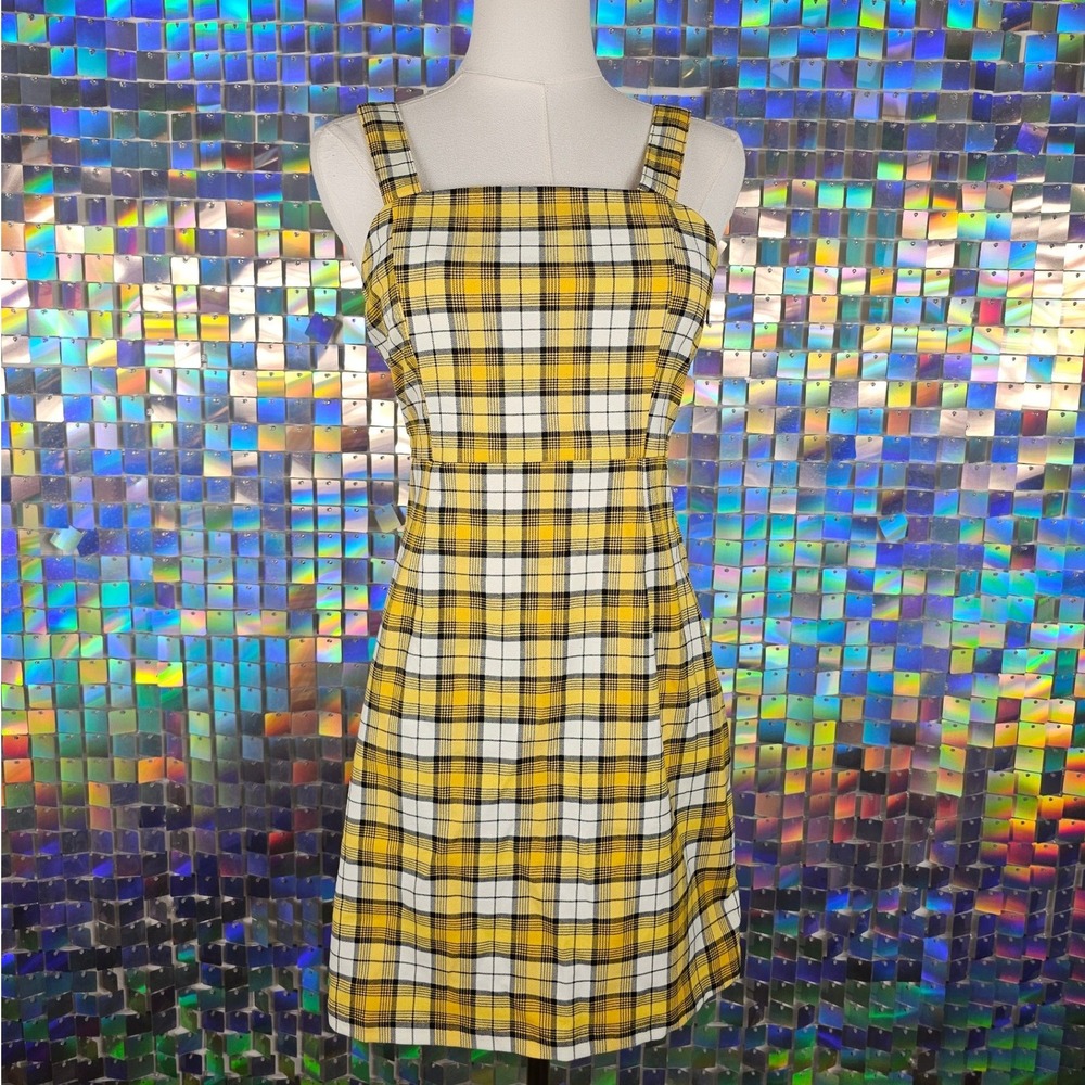 H&M Divided Plaid Mini Dress Womens 4 Yellow Black Y2K 90s Style Clueless
